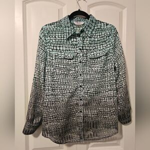 Tanjay Blouse Shirt  Animal Print Womens Semi- Sheer Sz 8 Petite